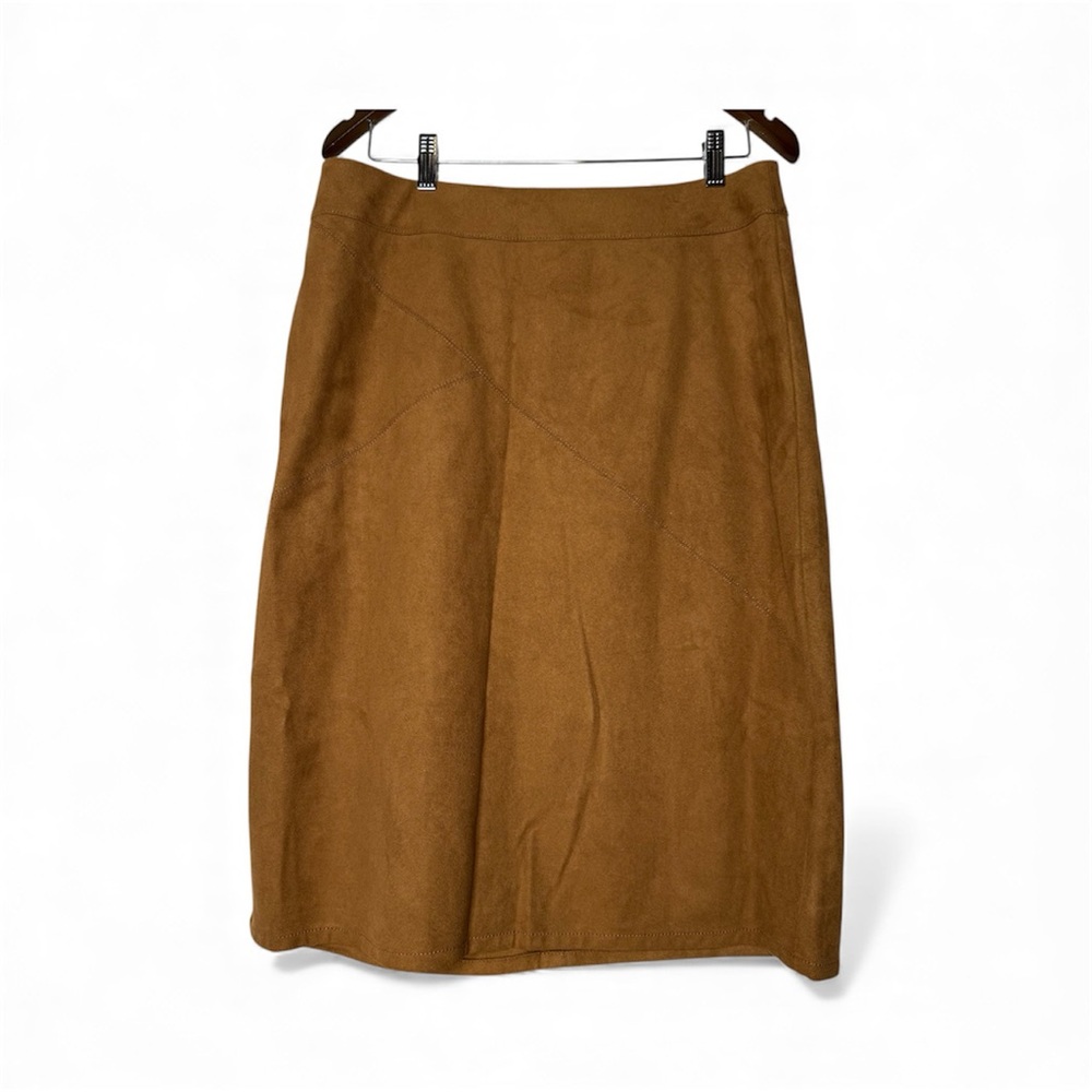 Chicos Midi Faux Suede Skirt Sz 1.5/US Sz 10 Minimalist Western CottageCore Boho